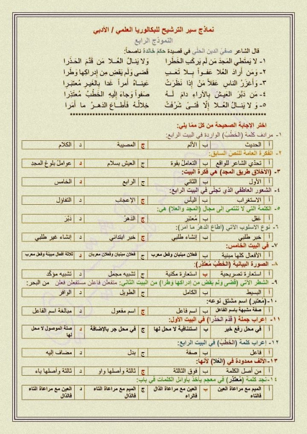 نموذج لامتحان الترشيح للبكالوريا مع الحل